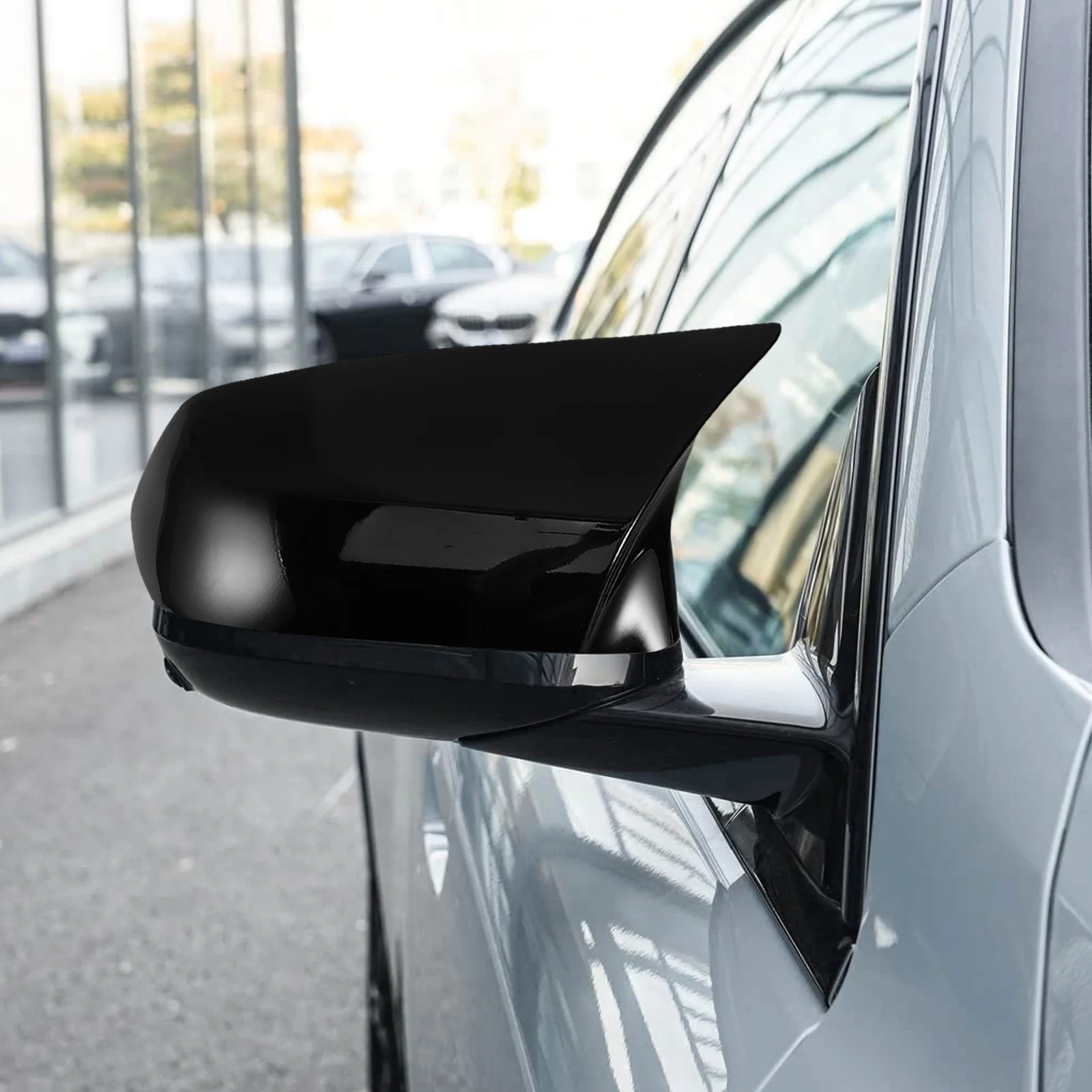 

2Pcs Durable ABS Rearview Mirror Cover Stylish Bull Horn Design for Car Exterior Protection Easy Installation Compatible Various