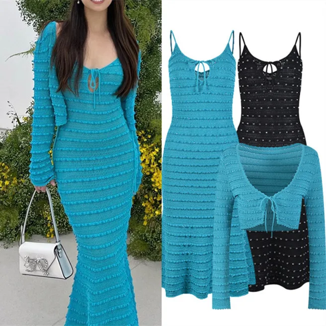

High-End Version S Home Design Slim Fit Holiday Wave Knitted ter Dr Fi Tail Long Skirt Wrap around Body Dr