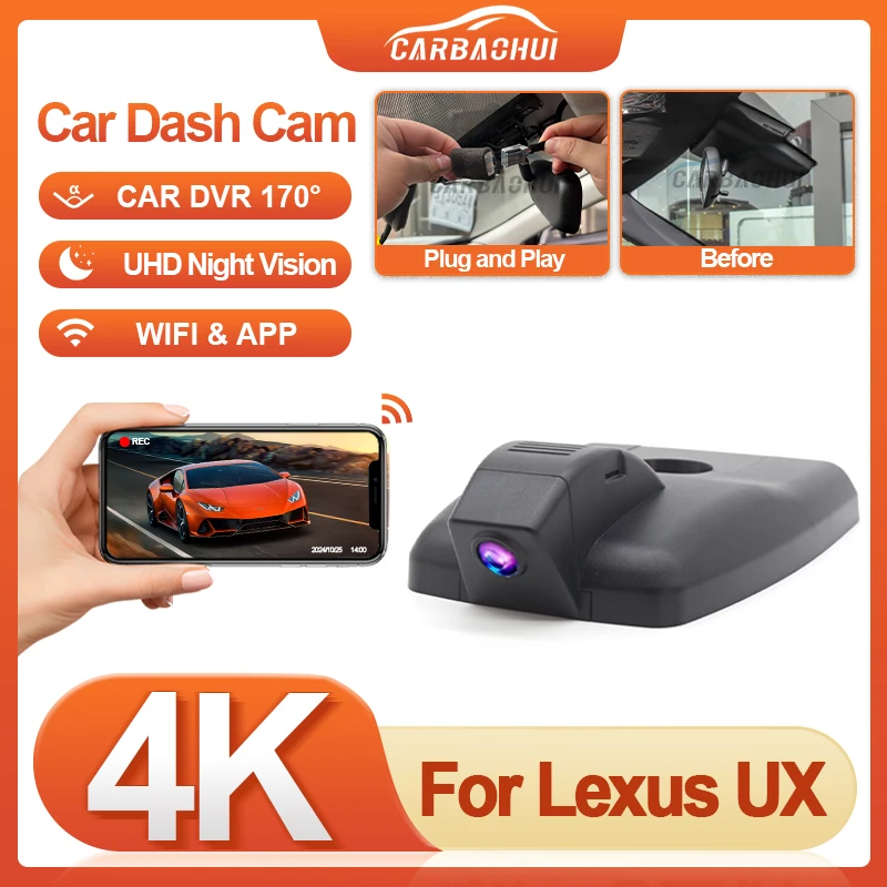 

Plug and Play 4K 2160P DVR Видеорегистратор Видеорегистратор Камера ночного видения Автомобильный видеорегистратор для Lexus UX ZA10 UX200 UX250h UX300e 2019-2022