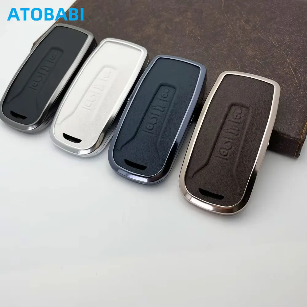 

Aluminum Alloy+Leather Car Key Cover For VW Volkswagen New Touareg 2023 2024 3 Buttons Remote Fobs Shell Cases Auto Accessories