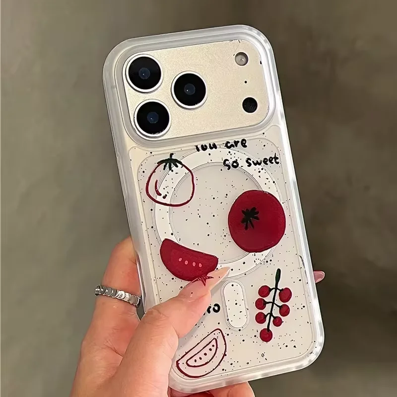 INS Korean Tomato Wave Point Phone Case For Magnetic iPhone 17 Air 16 E 15 14 13 12 11 PRO MAX PLUS MINI Wireless Charging Cover