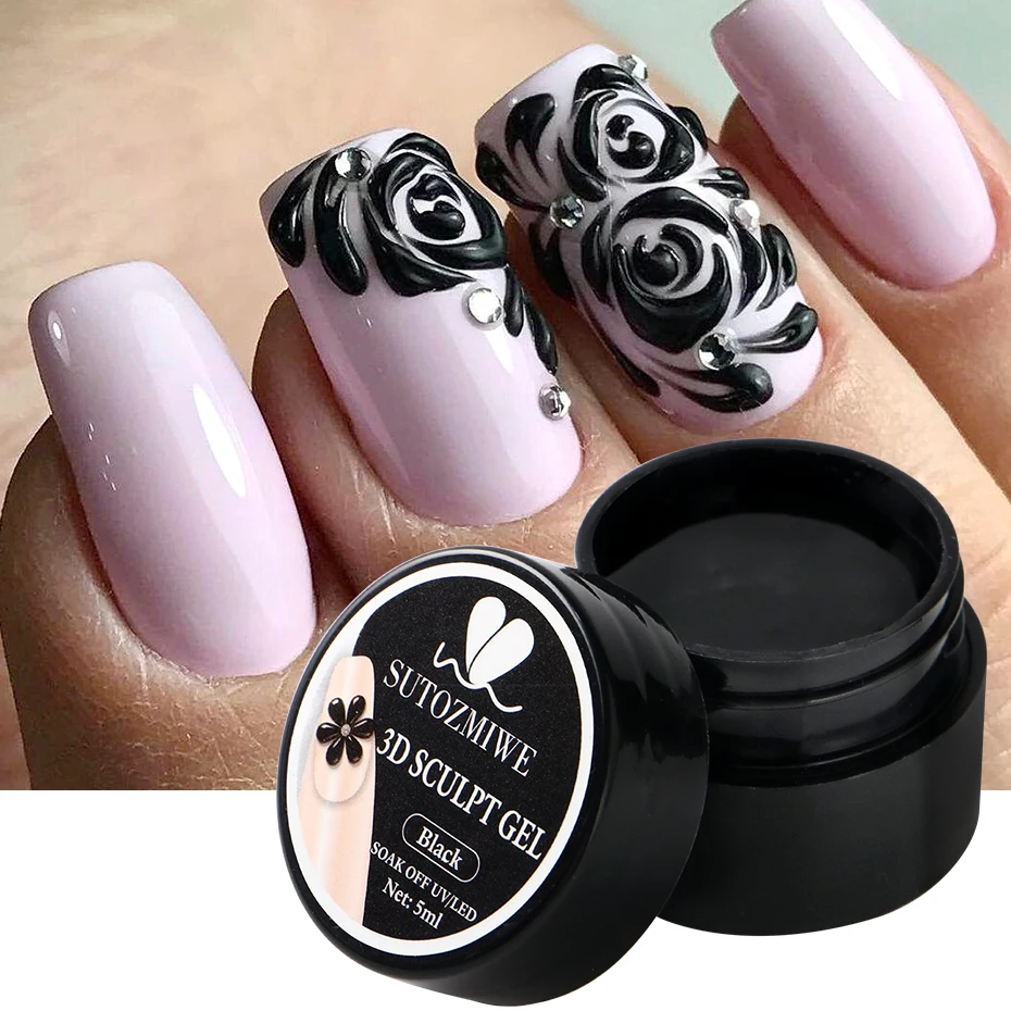 5ml Schwarzes 3D-Modelliergel für Schnelle Nagelverlängerung Elegantes Schnitz-Blumen-Nagelkunst-Formgel Nicht Klebend Handfreundliches Hartgel – Detail 3
