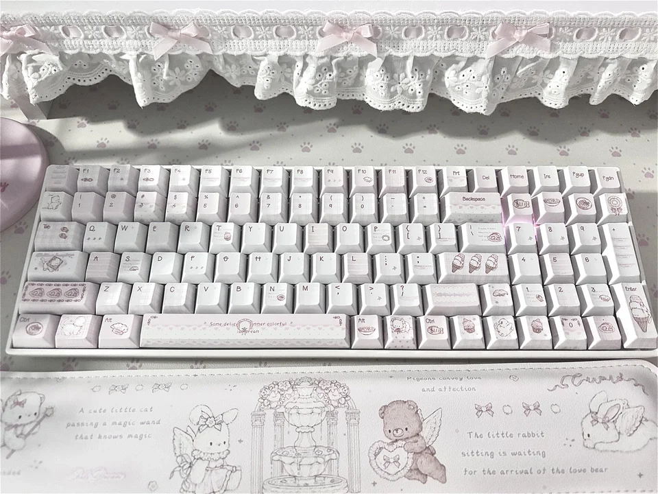 Cute Dessert Meow Theme Keycaps Set Customized PBT Sublimation Cherry Profile Keyboard Caps for Mechanical Keyboard Accessories