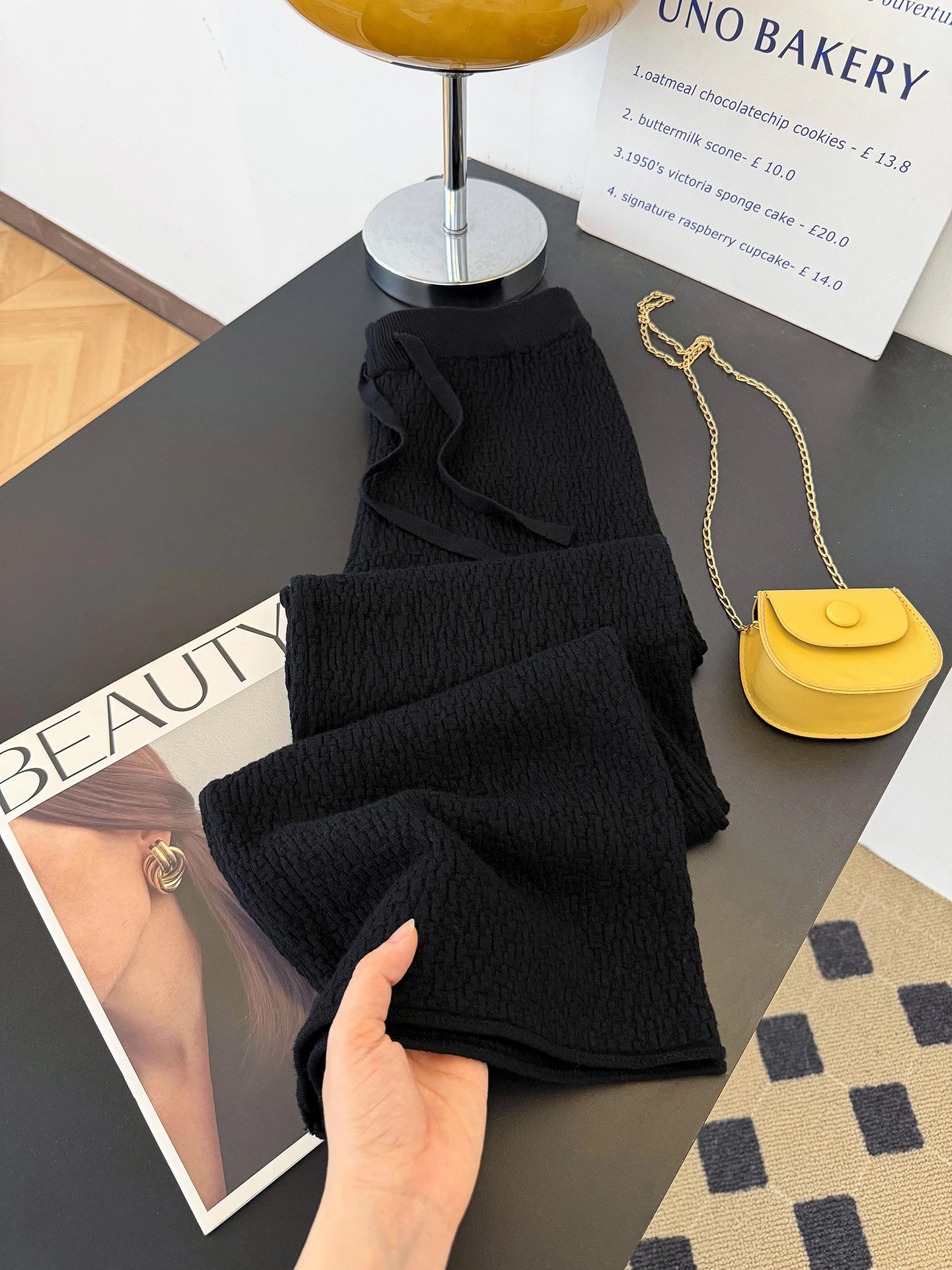 

Вязаные брюки с высокой талией и широкими штанинами для женщин, осенне-зимние, прямого кроя, повседневные, стройнящие, в пол, удобные, мягкие