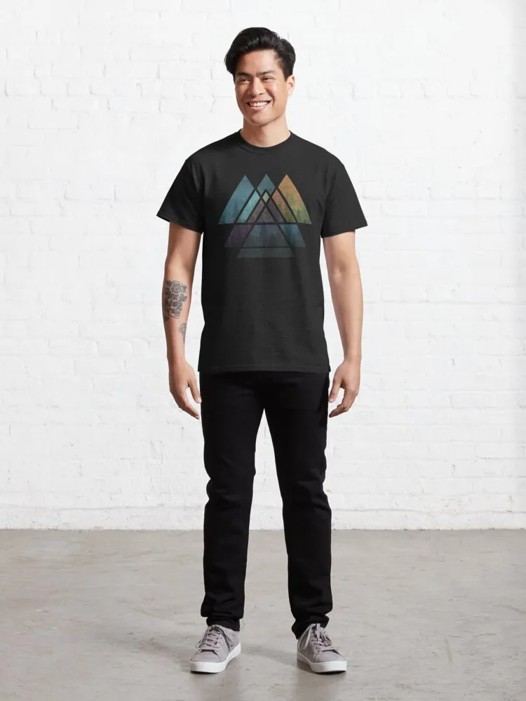 Sacred Geometric Triangles - Colorful Grunge Misty Forest Classic T-Shirt 100% Cotton Streetwear High Quality