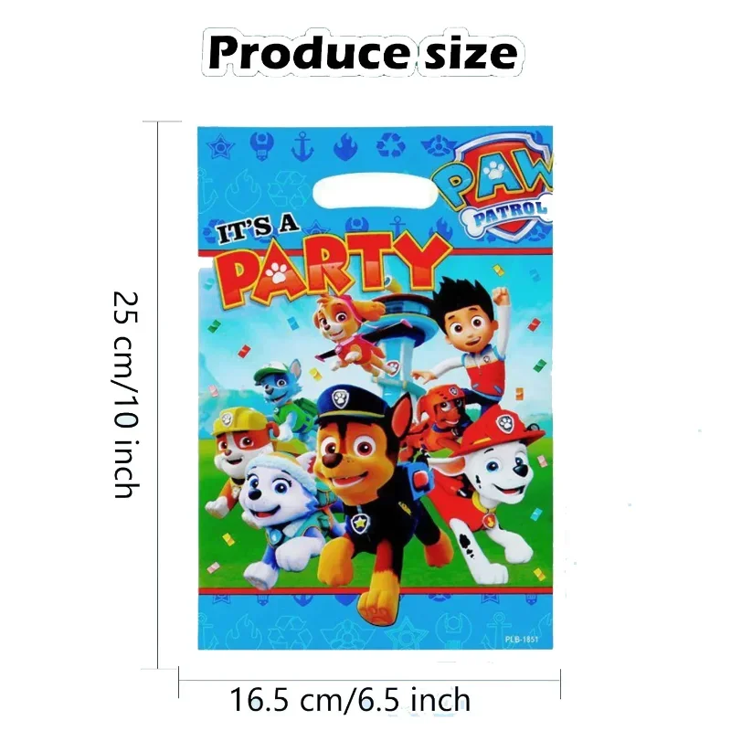 Paw Patrol Party Gift Bags for Kids, Anime Puppy Theme, Plastic Candy Loot Bag, Handle Gift Bag, Birthday Party Supplies, 10Pcs