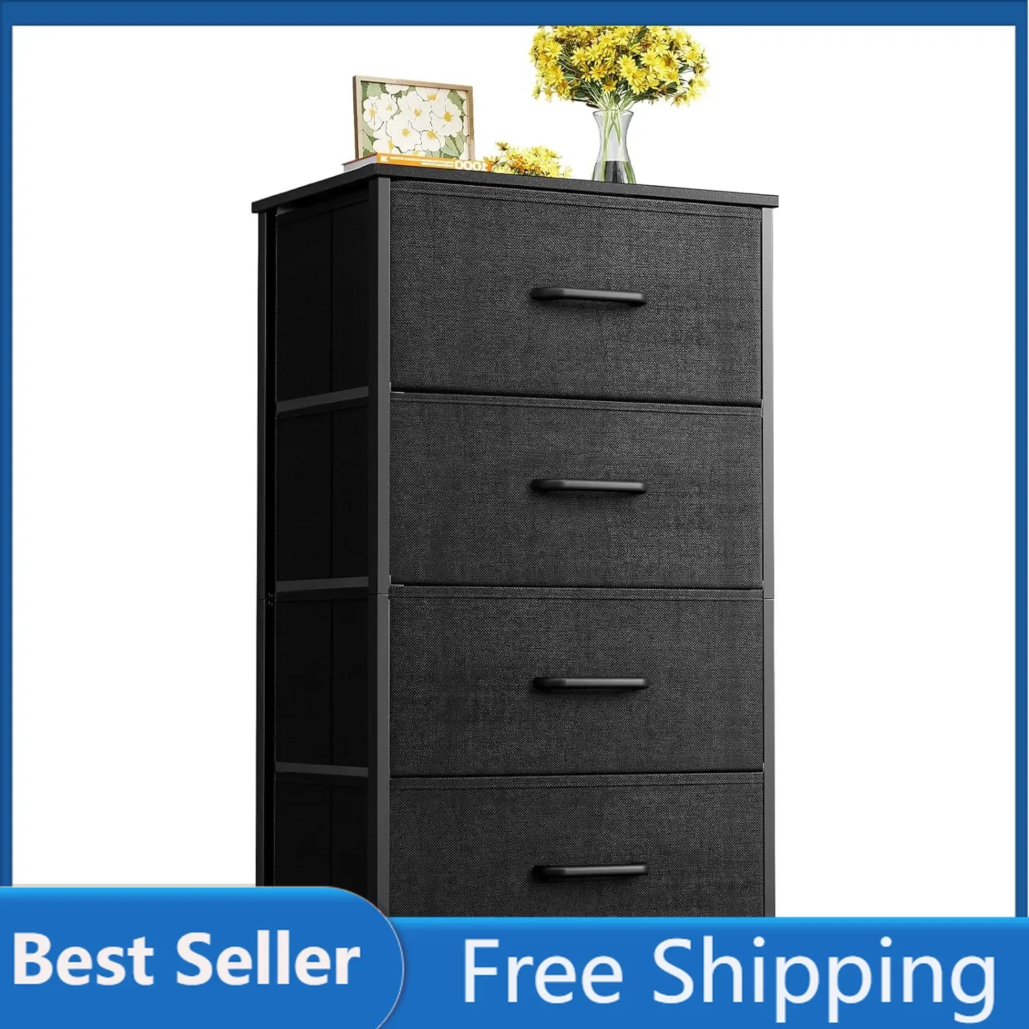 ODK Dresser for Bedroom with 4 Storage Drawers, Small Dresser Chest of Drawers Fabric Dresser with Sturdy Steel Frame