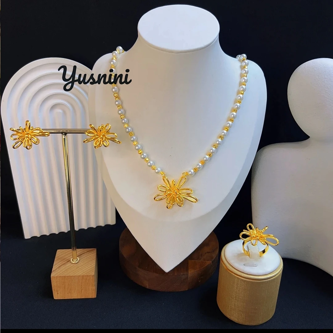 

Fashion Europe Dubai 24K Gold Plated Custom Necklace Earrings Rings Jewelry Set for Wedding Party Lover DD10867