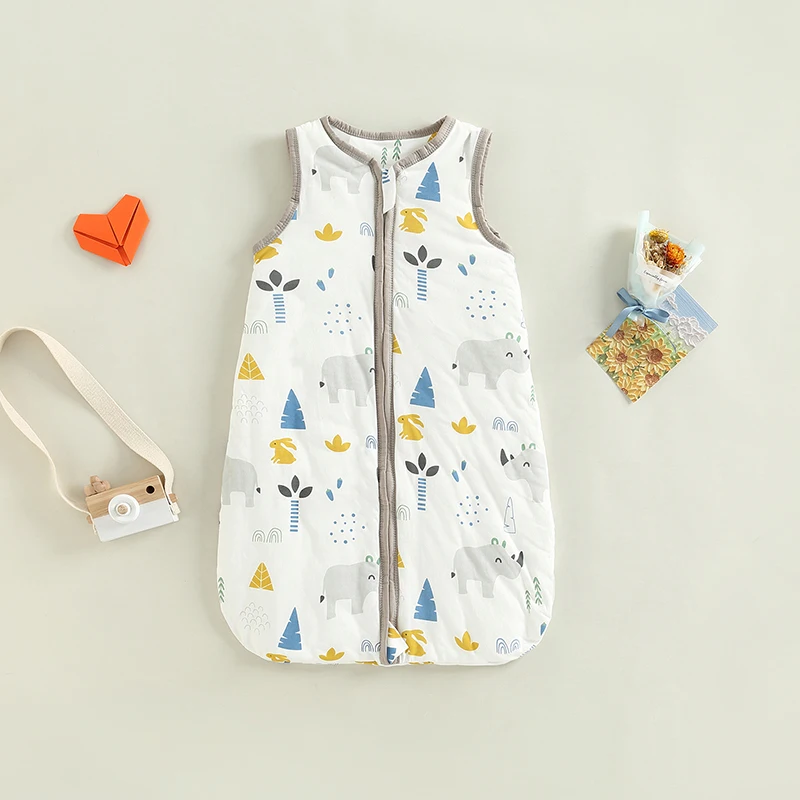 Infant Baby Boys Girls Sleeping Bag Cartoon Fox/Claus/Pony Pattern Sleeveless Zipper Swaddle Blanket Toddler Clothing