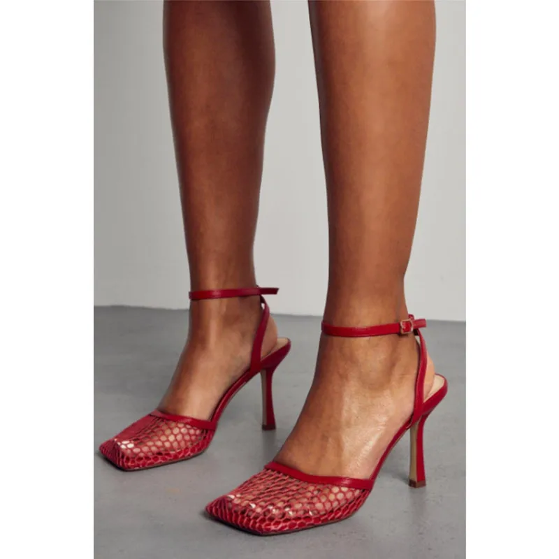 

Rhinestone Square-Toed Stiletto Sandals Fashion One-Strap High Heels Light Luxury Women Shoes Sandalias Mujer Verano