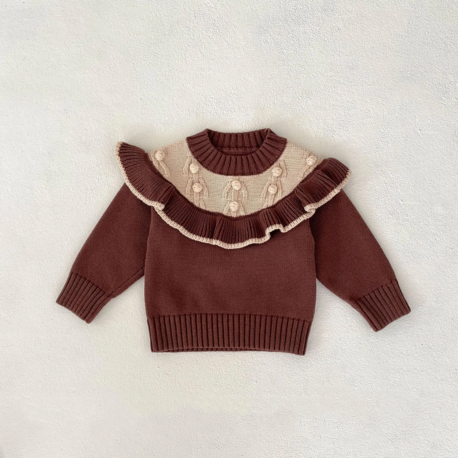 

Spring And Autumn Trendy Baby Clothing Girl Baby Fashion Handmade Ball Hook Flower Pullover Knitted Top Sweater