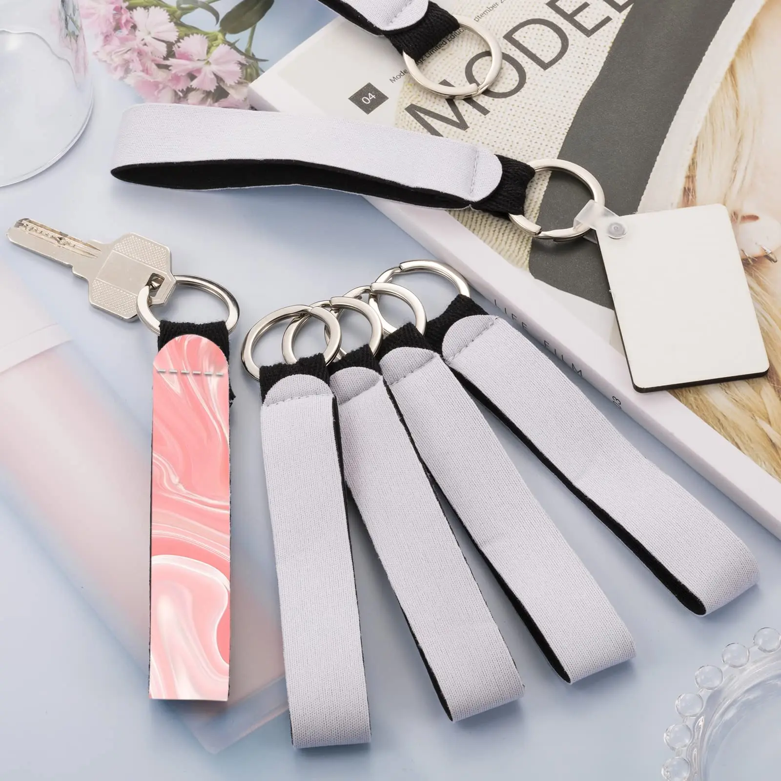 20Pcs Sublimation Blank Wristlet Keychains with Lipstick Holder DIY Heat Transfer Keychain Double Sided Lanyard Wrist Strap