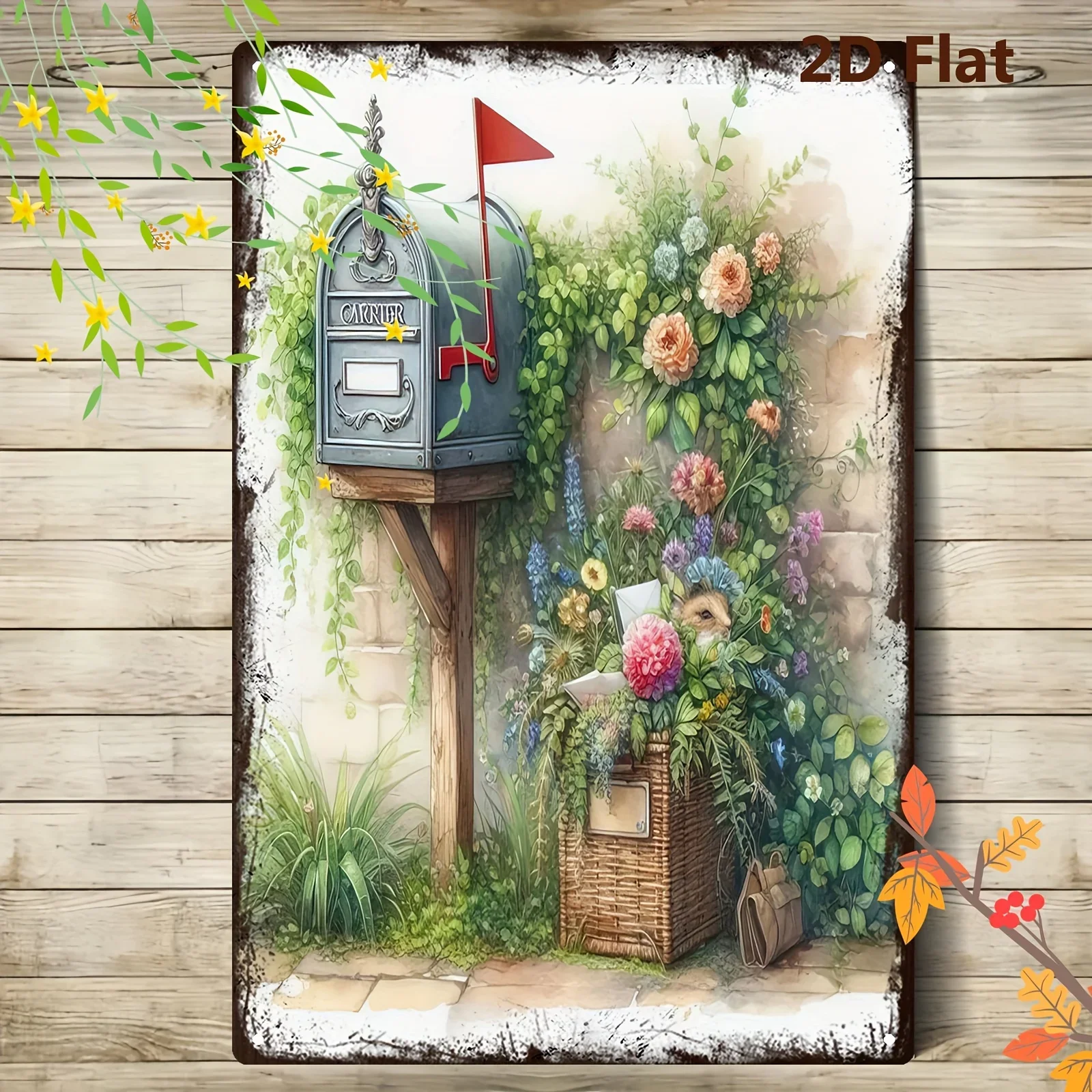 Hand Painted Mailbox Flower Tin Sign 8x12 Inch 2D Flat Metal Wall Decor Indoor Outdoor Hanging Plaque
