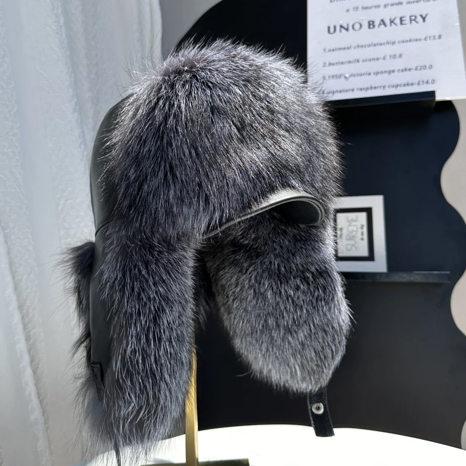 New 100% Genuine Fox Fur Ear-Protecting Hat Men Real Raccoon Fur Hat Women Winter Warm Fur Real Sheep Leather Snow Hat