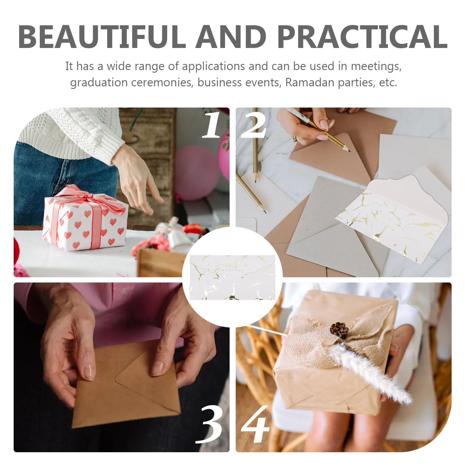 

10Pcs Elegant Gilding Envelopes with Eid -Fitr Pattern Suitable for Greeting Cards Gift Packaging Chic Muslim Festival