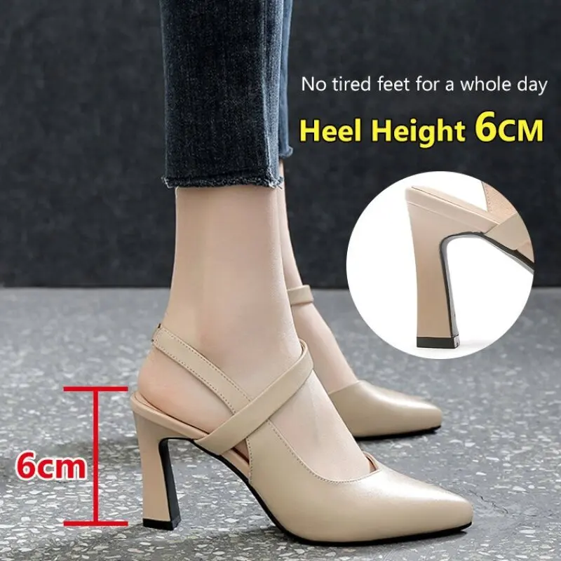 Slippers high heels Spring and Autumn single shoes thick with soft leather