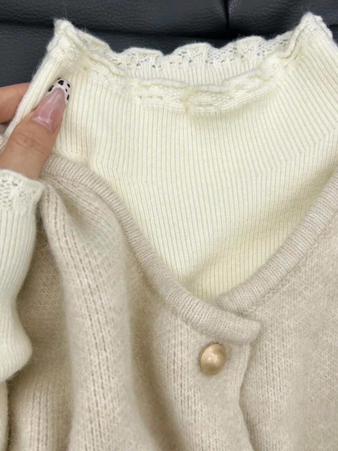 المرأة f-الياقة العالية طويلة Sve محبوك أعلى إيرليت الدانتيل تقليم طبقات قاعدة irt الكورية Sle الخريف الشتاء Faion #2