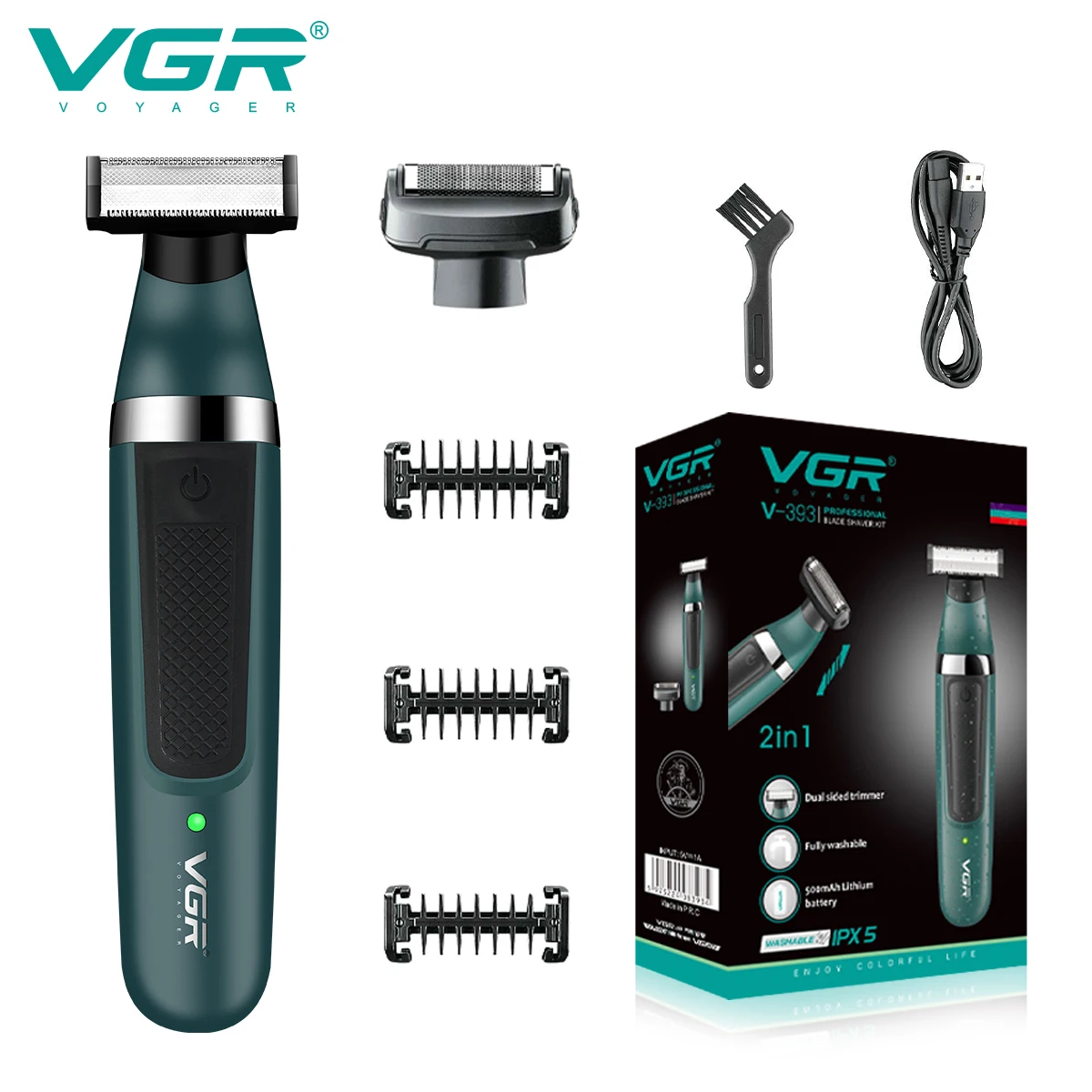 VGR Hair Trimmer Professional Beard Shaver Cordless Beard Razor Rechargeable Household Safety Mens Electric Face Shaver V-393