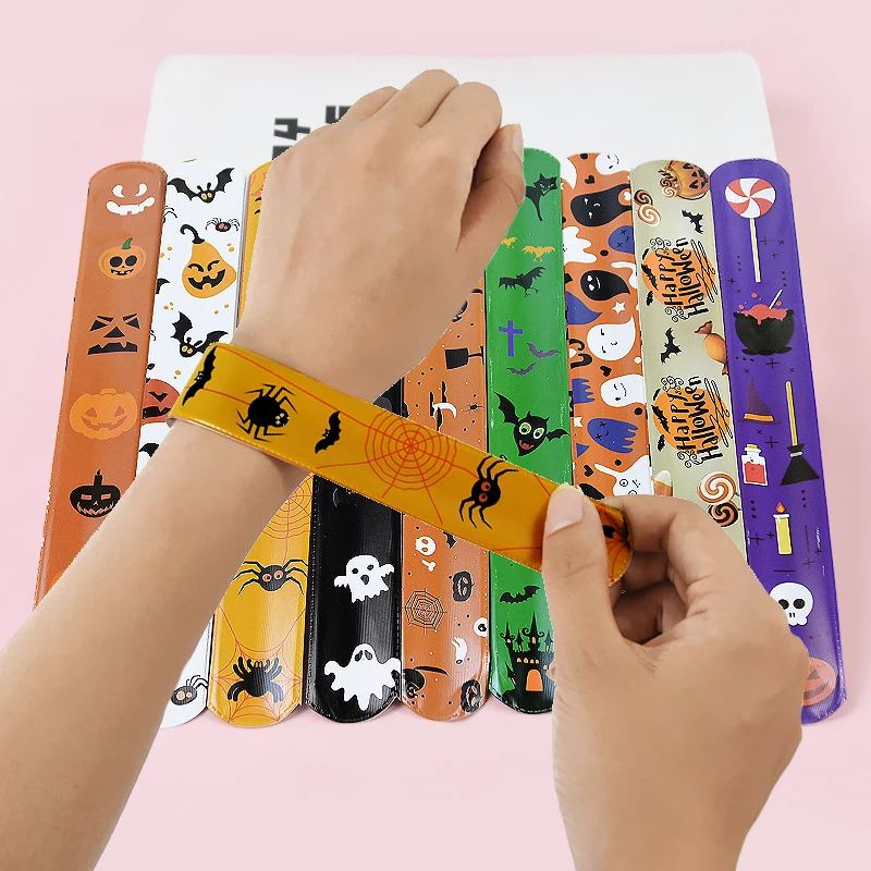 

10/20pcs Halloween Theme Pattern Bracelets Toys Ghost Pumpkin Bat Wristband Birthday Funny Pop Circle Decor Party Gifts Supplies