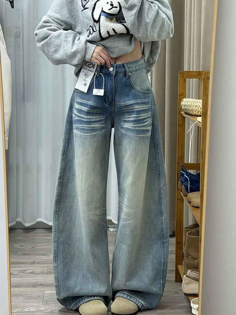 

2025 женские зимние плюшевые термоджинсы с высокой талией, Лидер продаж, шикарные зимние теплые джинсовые брюки для девочек, женские флисовые удобные брюки