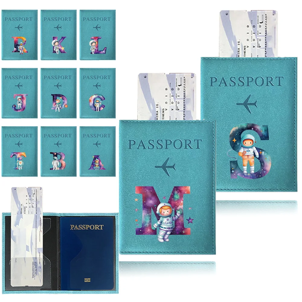 Passport Cover Bag Travel Passport Holder Case ID Bank Card Storage Case Multiple Slots for Cards and Documents Astronaut Letter