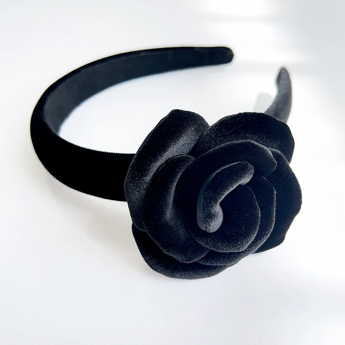 

French Style Winter Women's Thick Headband with Velvet Rose Flower Hair Hoops Wide Hair Hoop Sweet Girl's Hair Accessory