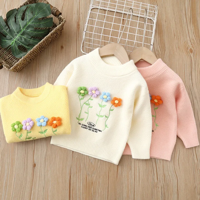 

Girls' Flowers Knitted Pullover Sweater Princess Children's Clothing Autumn Winter Baby Girl Knitting 1-8T Child Sweater FY07221