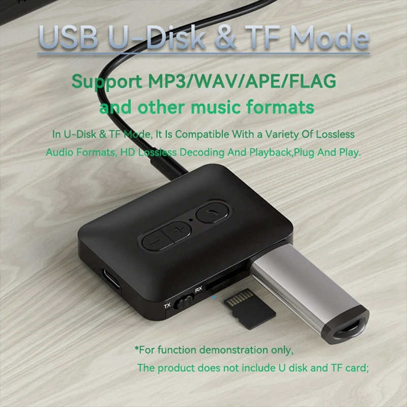 Bluetooth 5.4 Audio Receiver Transmitter USB U-Disk TF Card Play 3.5MM AUX Stereo Music Wireless Adapter With Mic