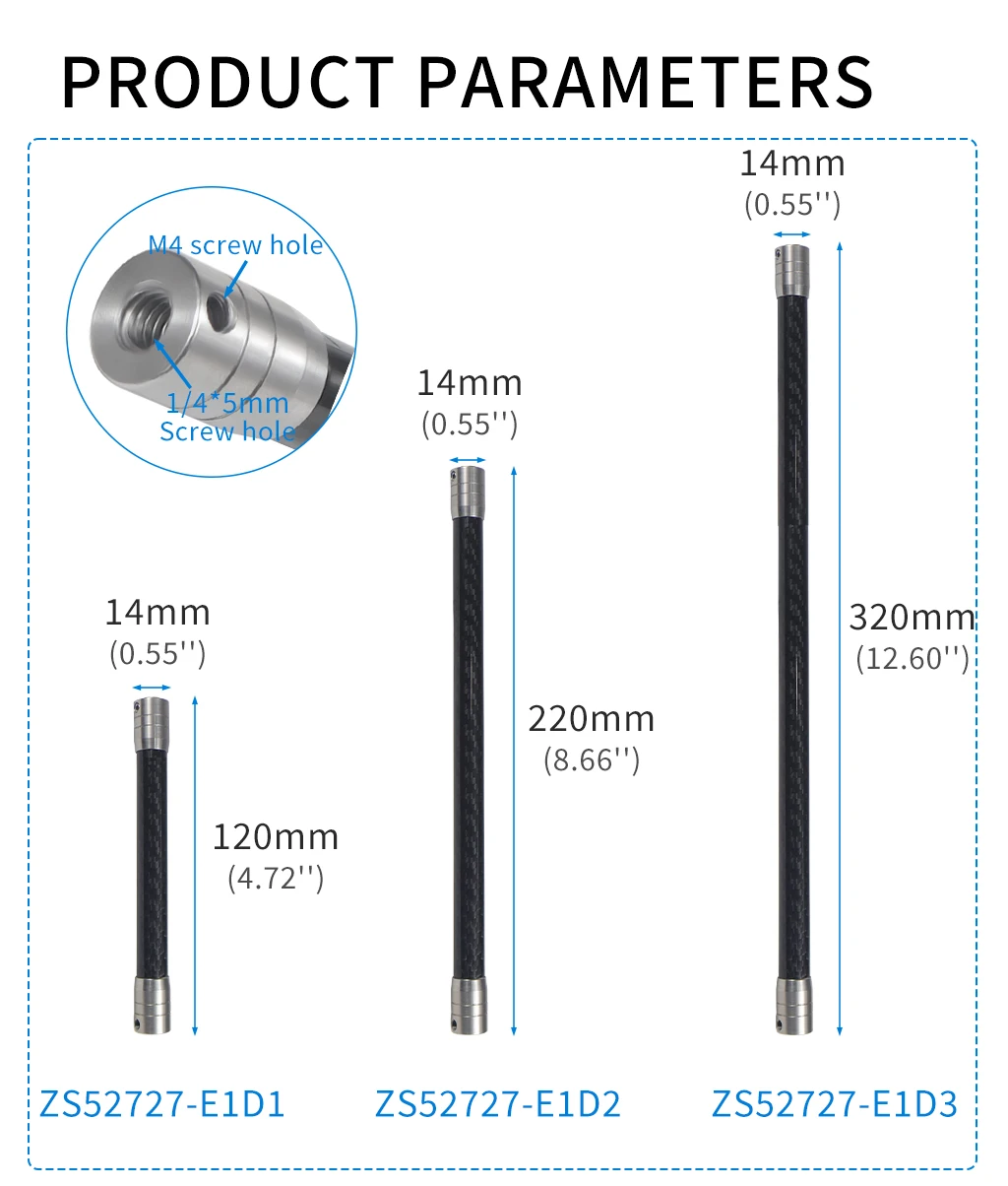 Carbon Fiber Extend Pole 1/4 Selfie Stick 12mm Unsichtbare Stange für Gopro DJI OSMO 360 Insta360 Kamera Helm einbeinstativ Verlängerung Arm – Detail 6