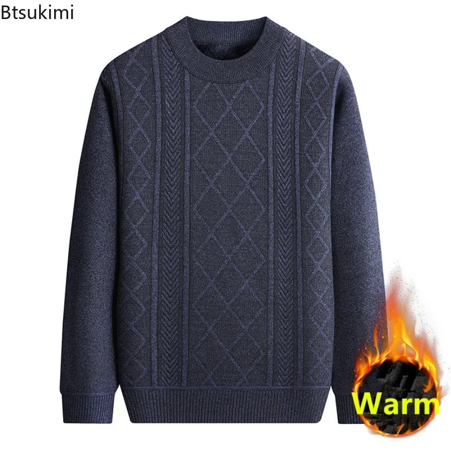 

2025 Men's Warm Fleece Thicken Long Sleeve Sweater Tops Fashion Business Casual Versatile Loose Bottoming Knit Pullover Tops Men