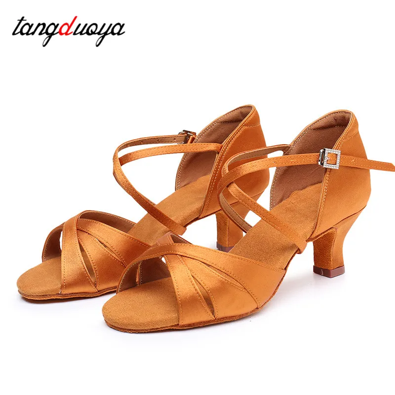 Zapatos de baile de salón para mujer y niña, calzado de baile latino moderno, Tango, Salsa, tacón alto, suela suave, ajustable