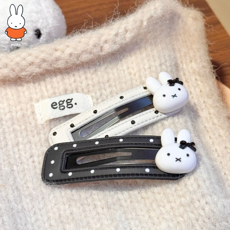 Kawaii Miffy Rabbit Black and White Polka Dot Star Hollowed-out Hairpins Bangs One-line Side Clip Versatile Hair Accessory