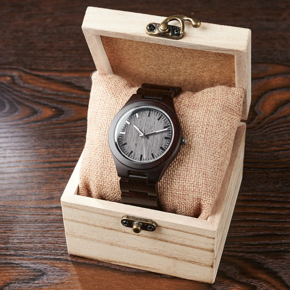 Men\'s Watches BOBO BIRD Wooden Watch for Men Casual Wristwatch Ebony Wood Clock Customized Dropshipping