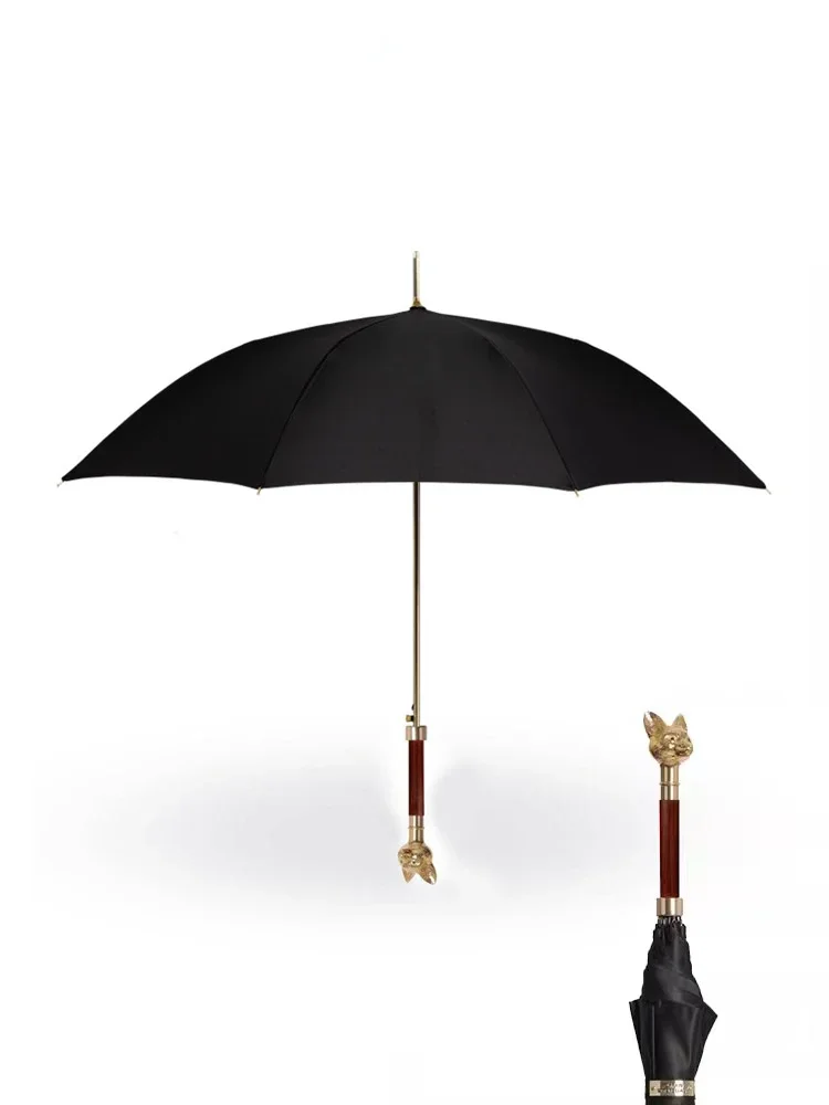 Luxury Personality High Density UV Protection Umbrella Long Handle Gold Silver Straight Bar Creative Fox Head Umbrella Gift