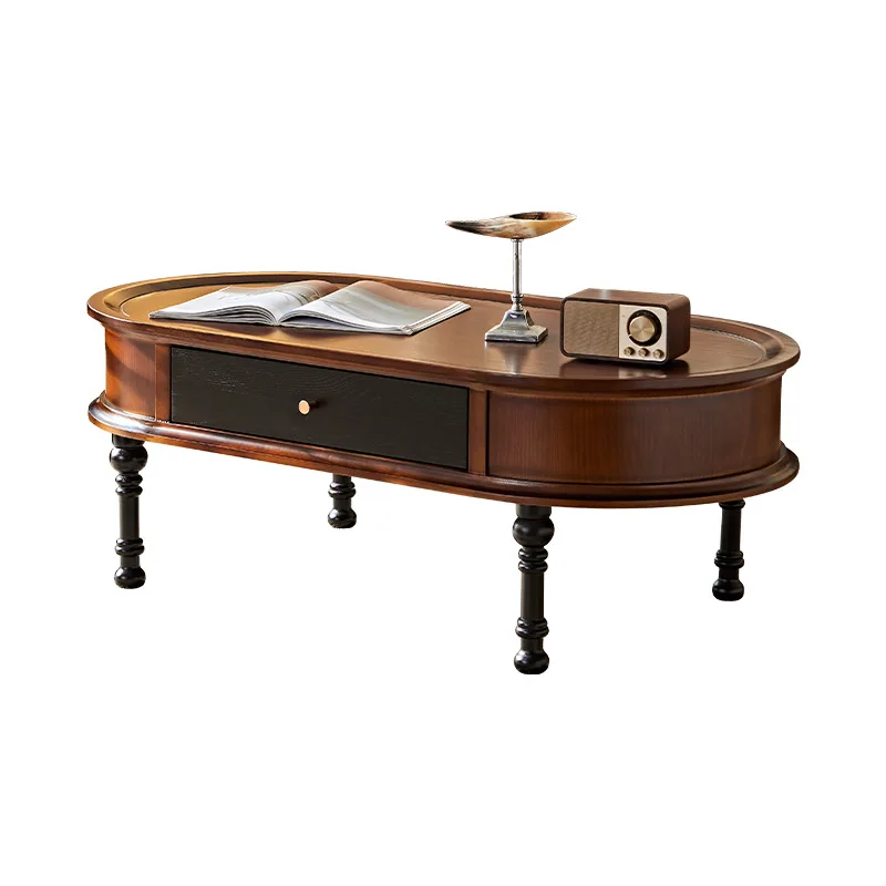 table living room small apartment solid wood oval coffee table high-end sense antique style tea table with drawers