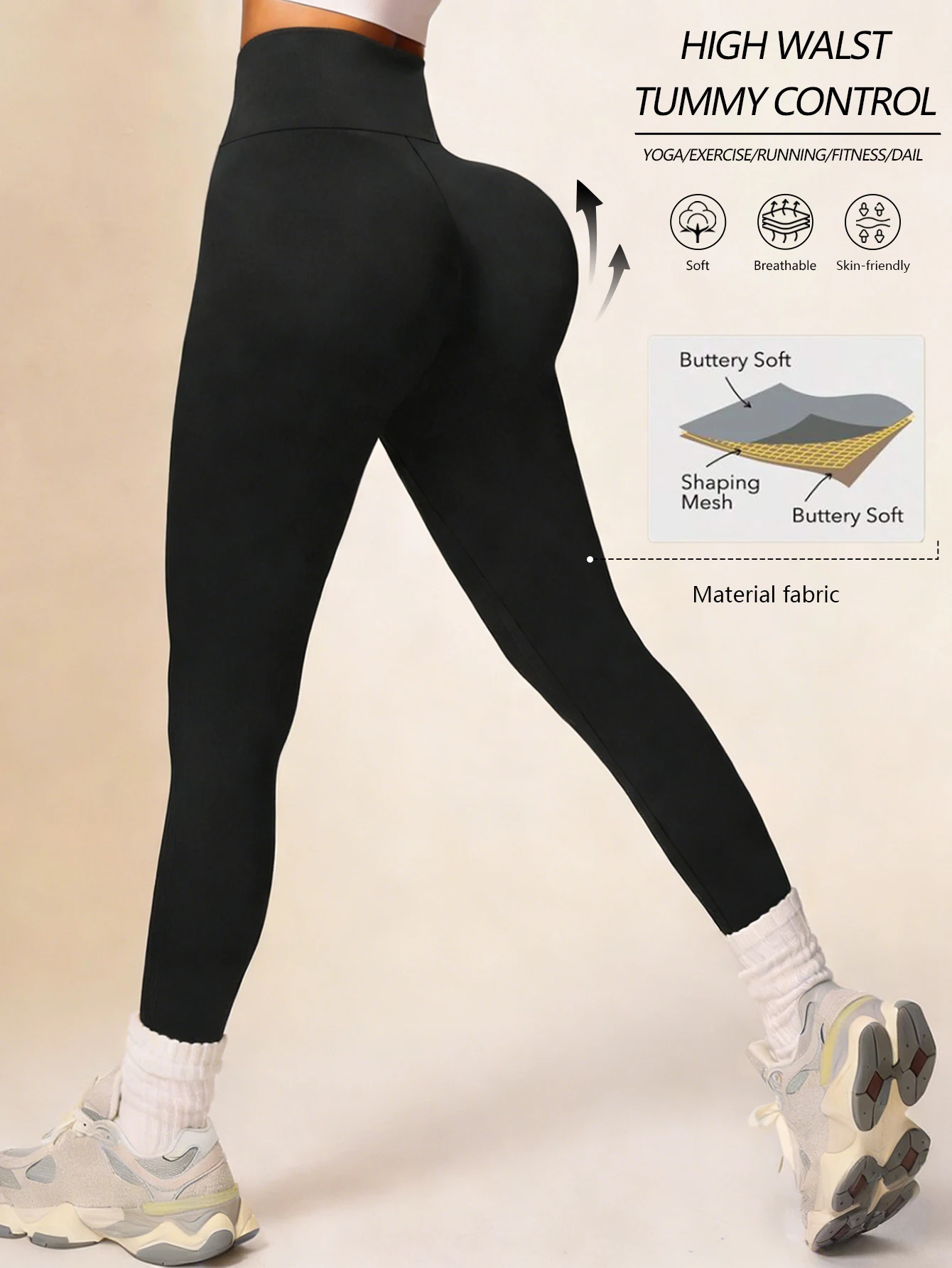 Leggings dimagranti a vita alta da donna Pantaloni da yoga modellanti morbidi Pantaloni fitness elasticizzati neri adatti per esercizi e abbigliamento quotidiano