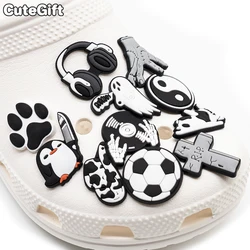 1pcs Black&White Trends Footballs Shoe Charms,Gun Notes Shoe Decorations Accessories Pins for Men Kids Boys,Clog Buckles Gift