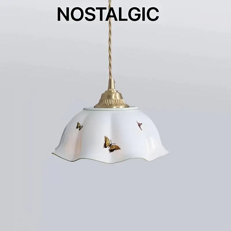 Ceramic skirt single head pendant light creamy French retro American Japanese bedroom bedside lamp