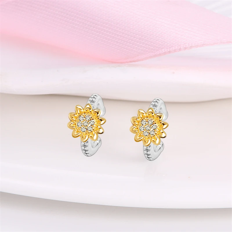 925 الفضة عباد الشمس أقراط مجوهرات فاخرة هدية للإناث فتاة حفلة الأزياء الأصلية Pendientes