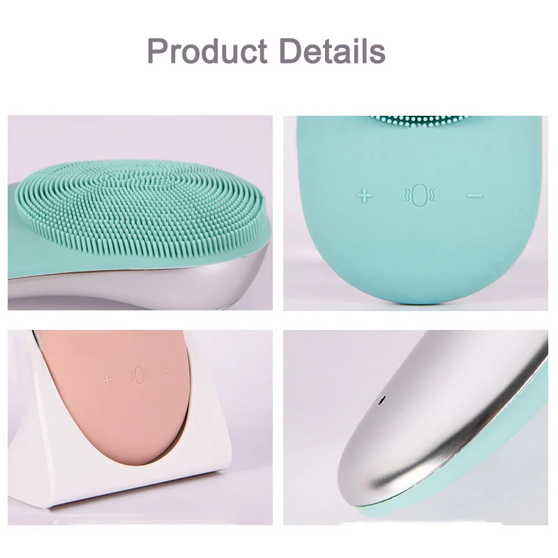 Sonic Vibration Silikon Gesichtsreinigungsbürste Waschen absorbieren erfrischende 2in1 Hautpflege Massage Make-up Pinsel mit Ständer