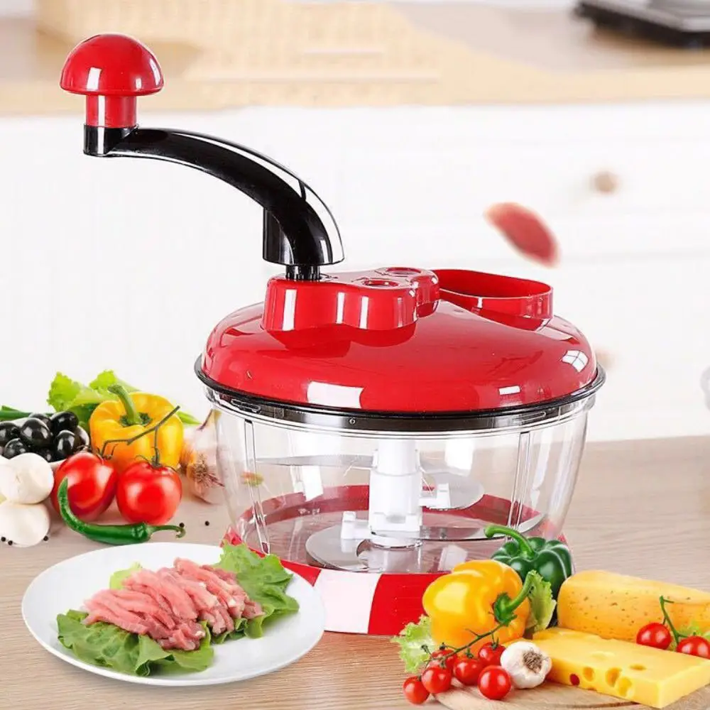 Food Processor Manual Food Chopper Anti-slip Base Hand Crank Meat Grinder Labor-saving Plastic Garlic Crusher Complementary Food