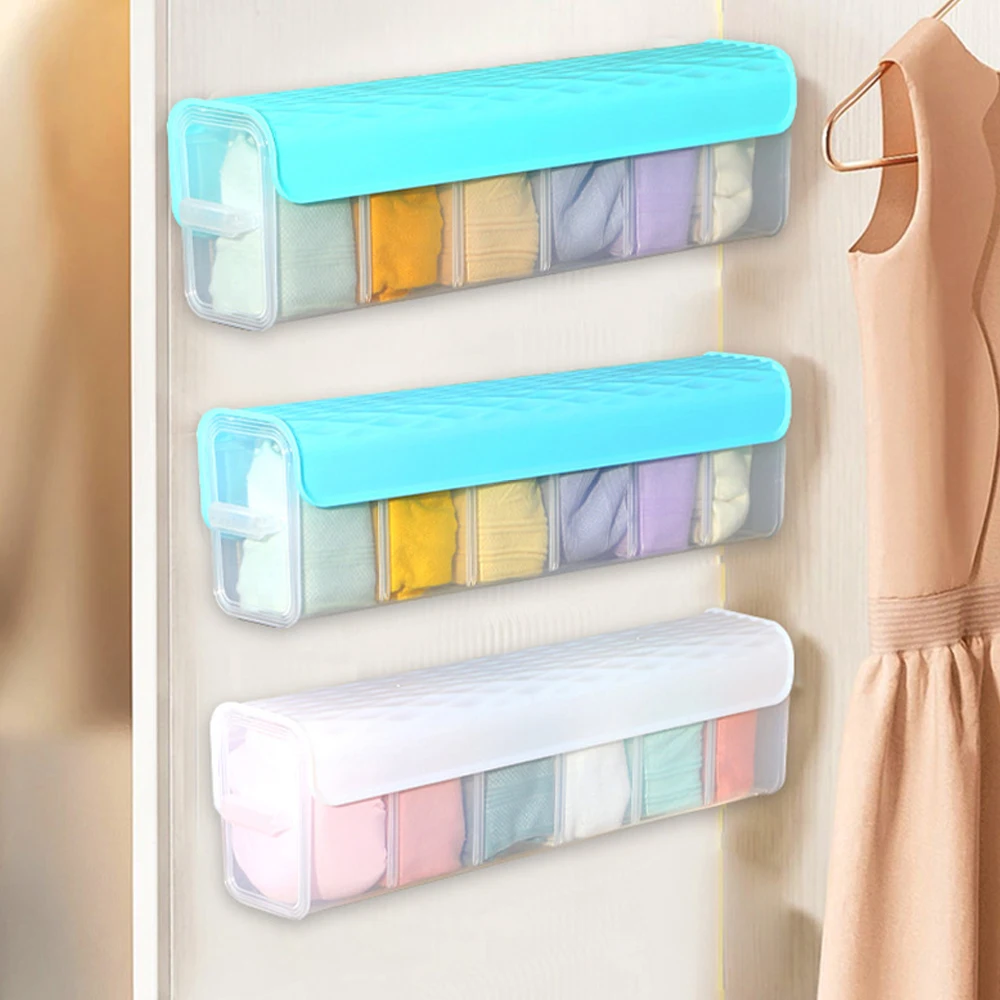 Plastic Wall Mounted Underwear Organizer Wall Hanging Transparent Panties Socks Storage Box Closet Wardrobe Organization 6 Grids