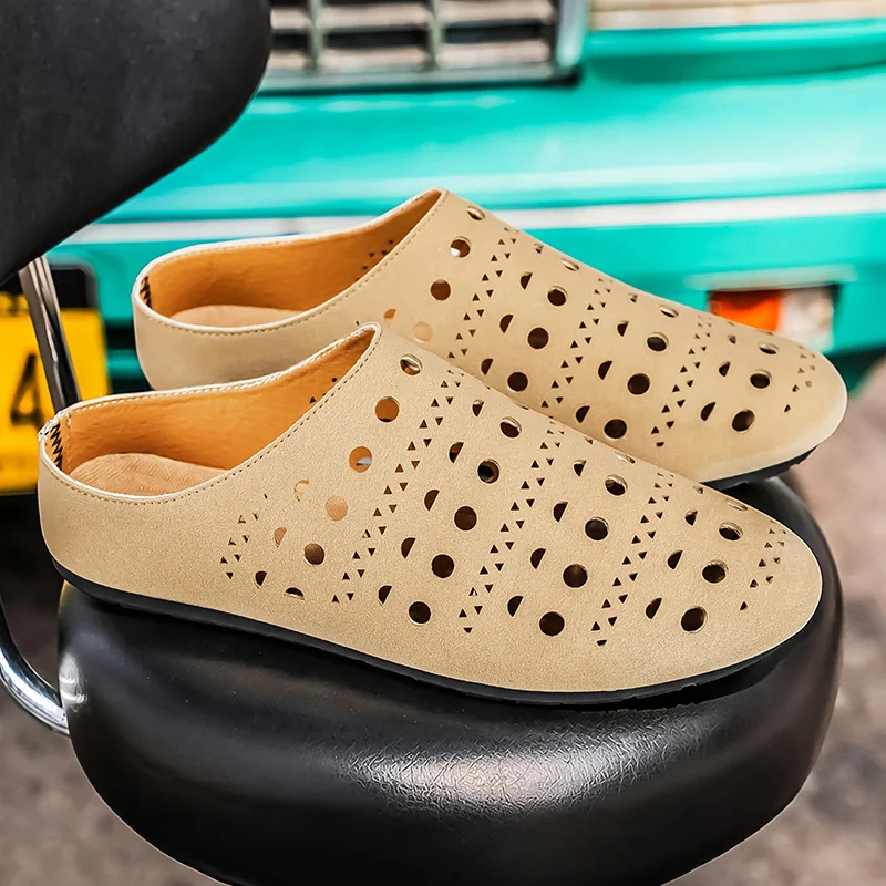 

Мужские перфорированные мюли-сабо 2026: дышащие, с закрытым носком, нескользящие, на мягкой подошве, для повседневной ходьбы на улице