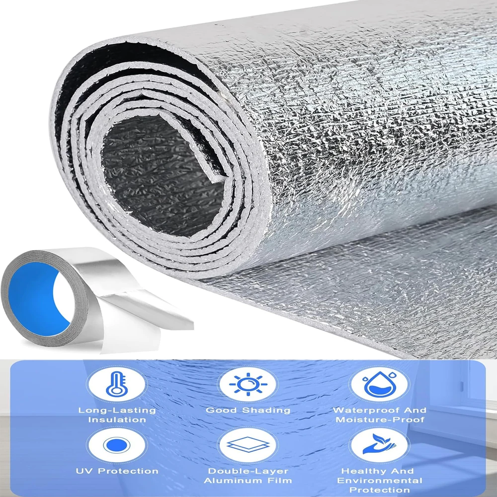 Reflective Insulation Foam Roll 0.5mx2.5m Window  Kit for Summer Heat Double-Sided Pearl Cotton with Aluminum Thermal with Tape