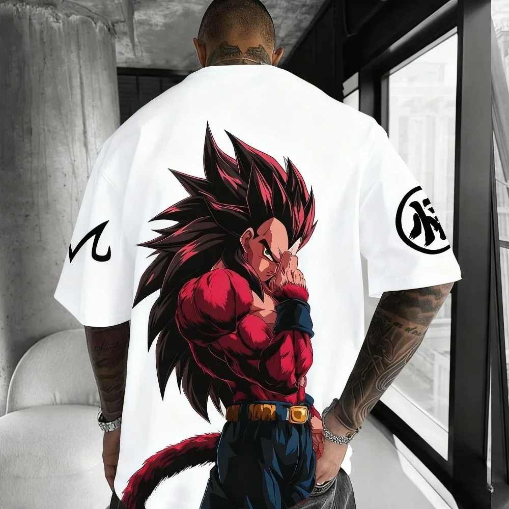Dragon Ball Herbst/Winter Neues T-Shirt 2025, Herren Anime Vegeta Super Saiyajin 4, bedruckt, locker, lässig, Eltern-Kind-Kurzarm-Top