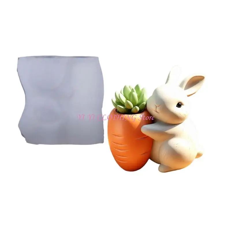 

N5KF Silicone Carrot Planter Mold With Rabbit Design For Resin Art Crafts Creation