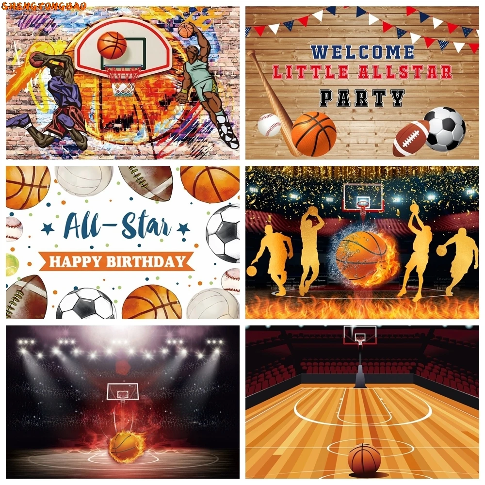 Fondo temático de baloncesto, campo deportivo de baloncesto, estadio para niños, fiesta de cumpleaños de bebés, fondo de fotografía para niños, accesorios de estudio