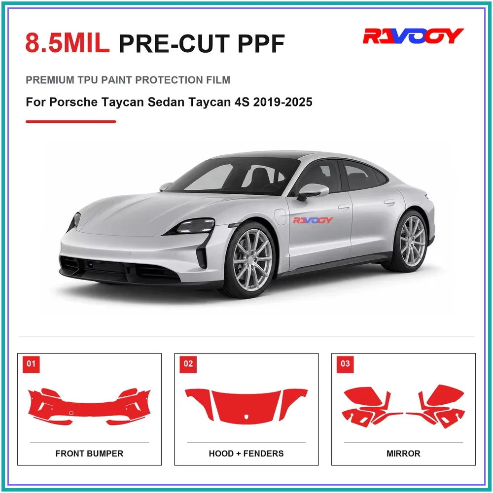 Precut PPF For Porsche Taycan Sedan Taycan 4S 2019-2025 8.5mil TPU Clear Paint Protection Film Self Healing Hydrophobic UV