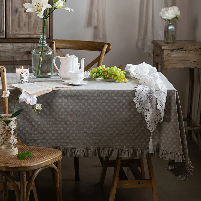 Nordic style simple high-end jacquard tablecloth French retro white hemp rectangular coffee table mat dining table fabric