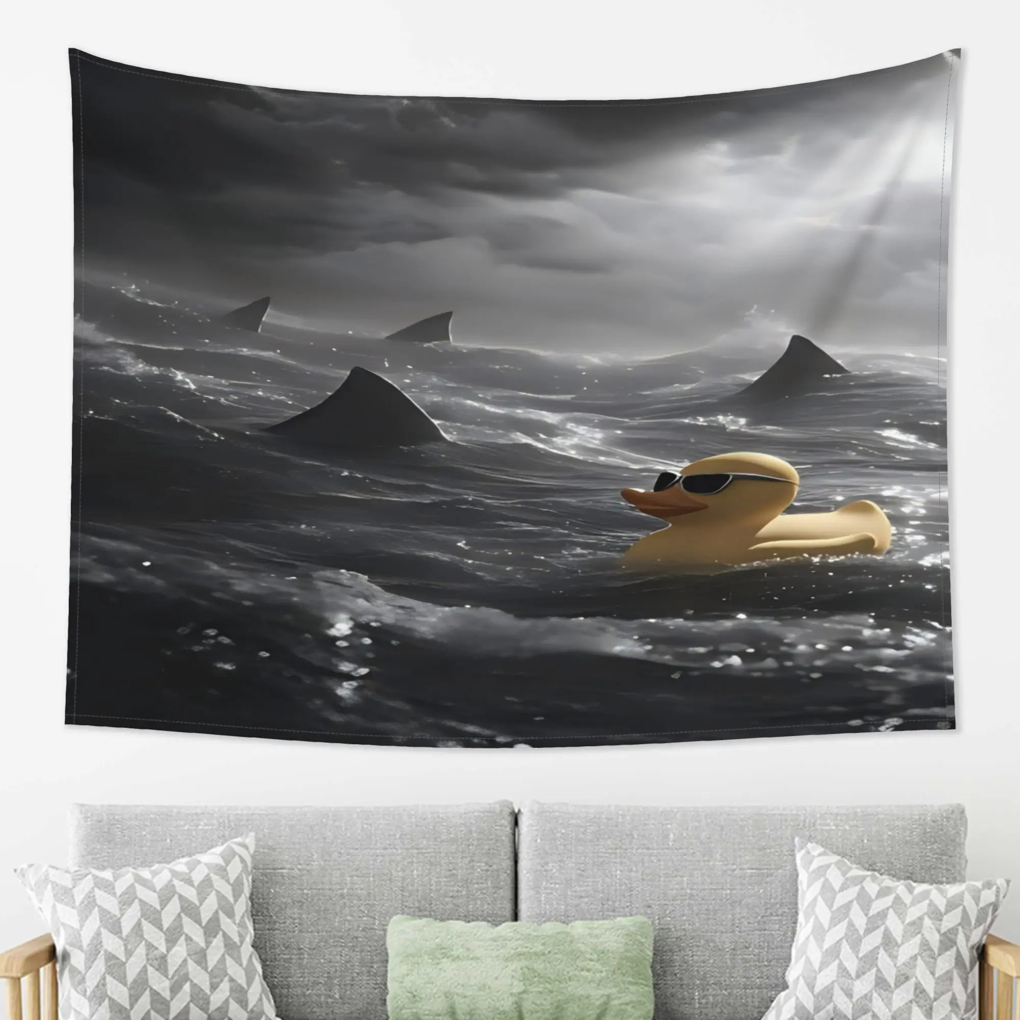 Shark Sea Sunglasses Rubber Duck Creative Printed Tapestry, Inspirational Design Wall Hanging, Home Decor Wall Carpet for Living